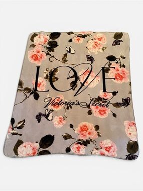 Victoria's Secret Cozy Pink Rose LOVE Throw Blanket on Gray, 50x60 inches